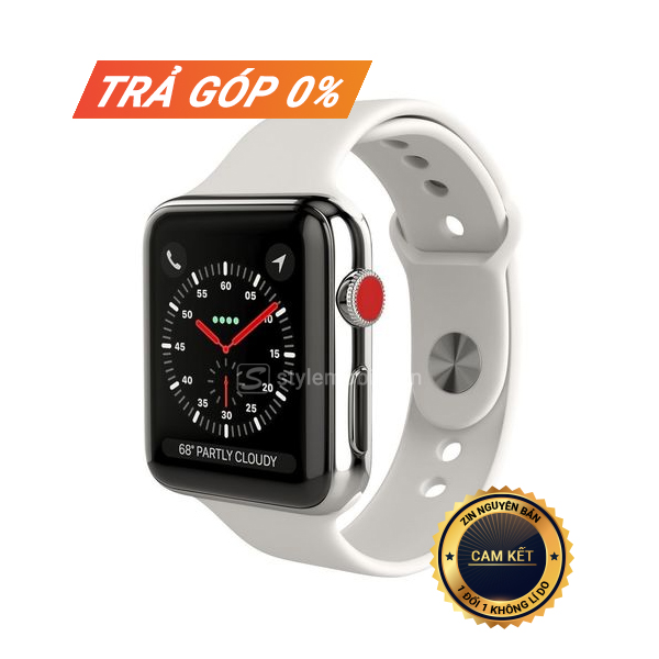 Apple Watch S3 LTE 38mm viền Thép, dây cao su 99% - Stylemobile.vn