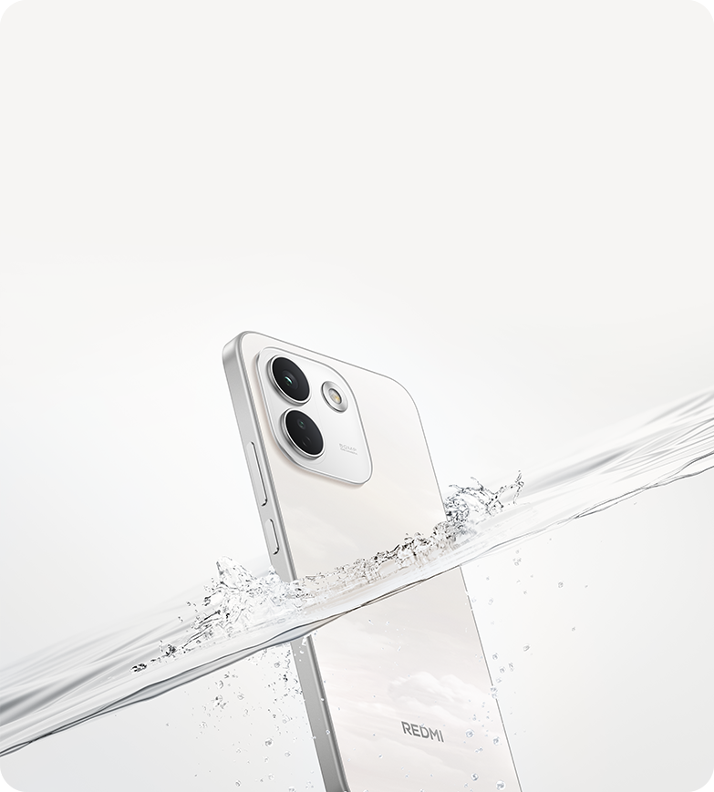 redmi note 17 pro max detail REDMI Note 17 Pro Max 5G màu trắng, mặt lưng trong làn nước.